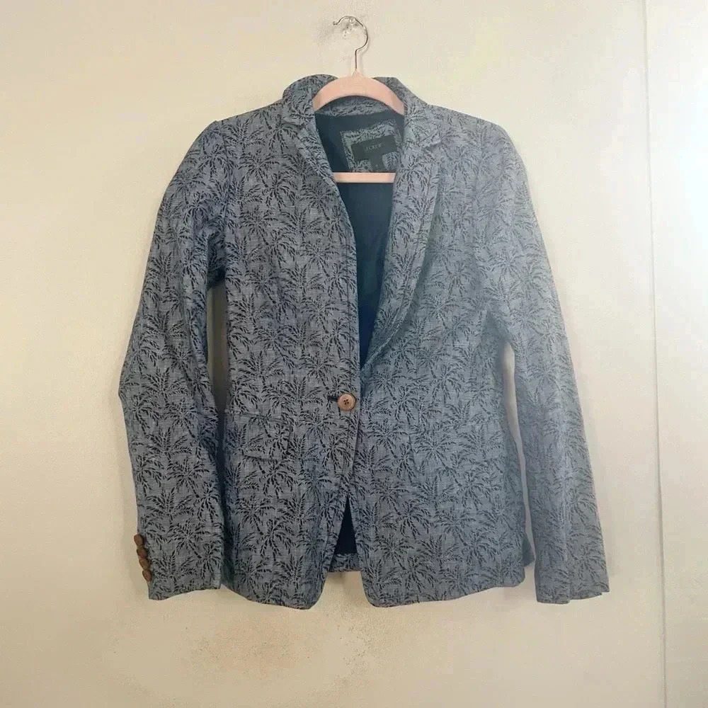 J.crew‎ linen palm printed blazer 0